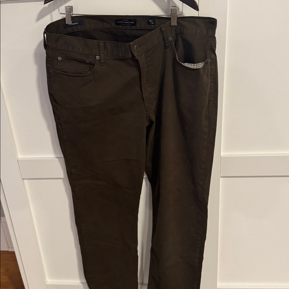 Lucky Brand Olive Green 5 pocket pants 38-32